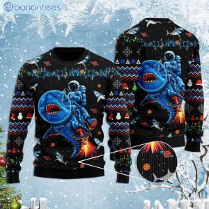 Funny Astronauts Ride A Shark In Space With The Planet Ugly Christmas Sweaterproduct photo 1