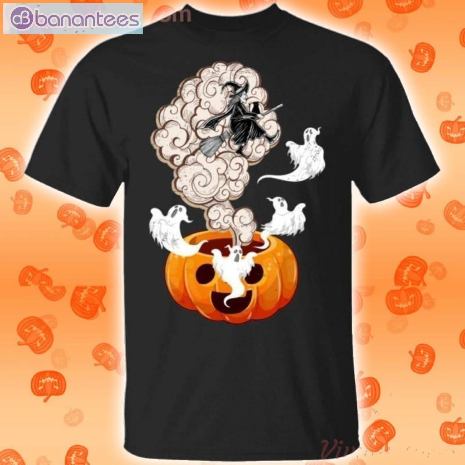 Ghosts And Witch Flying Out Of The Pumpkin Halloween T-Shirt Product Photo 1