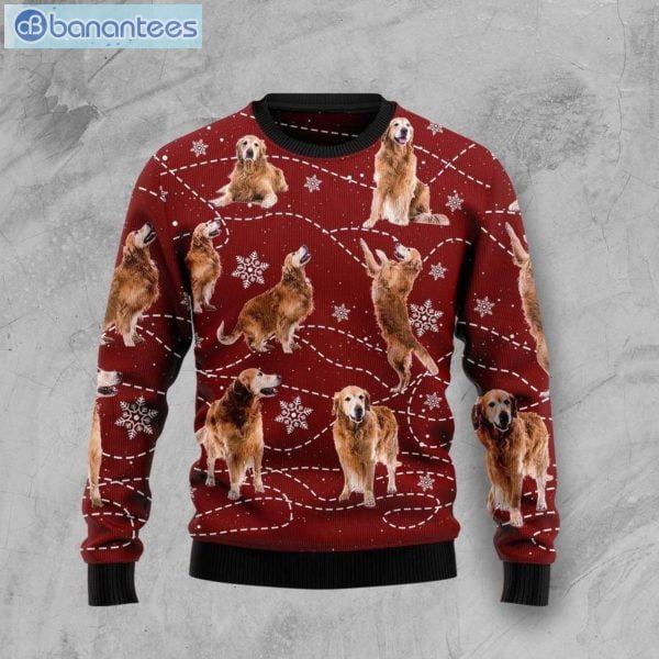 Golden Retriever And Snowflower Christmas Ugly Sweater Product Photo 1