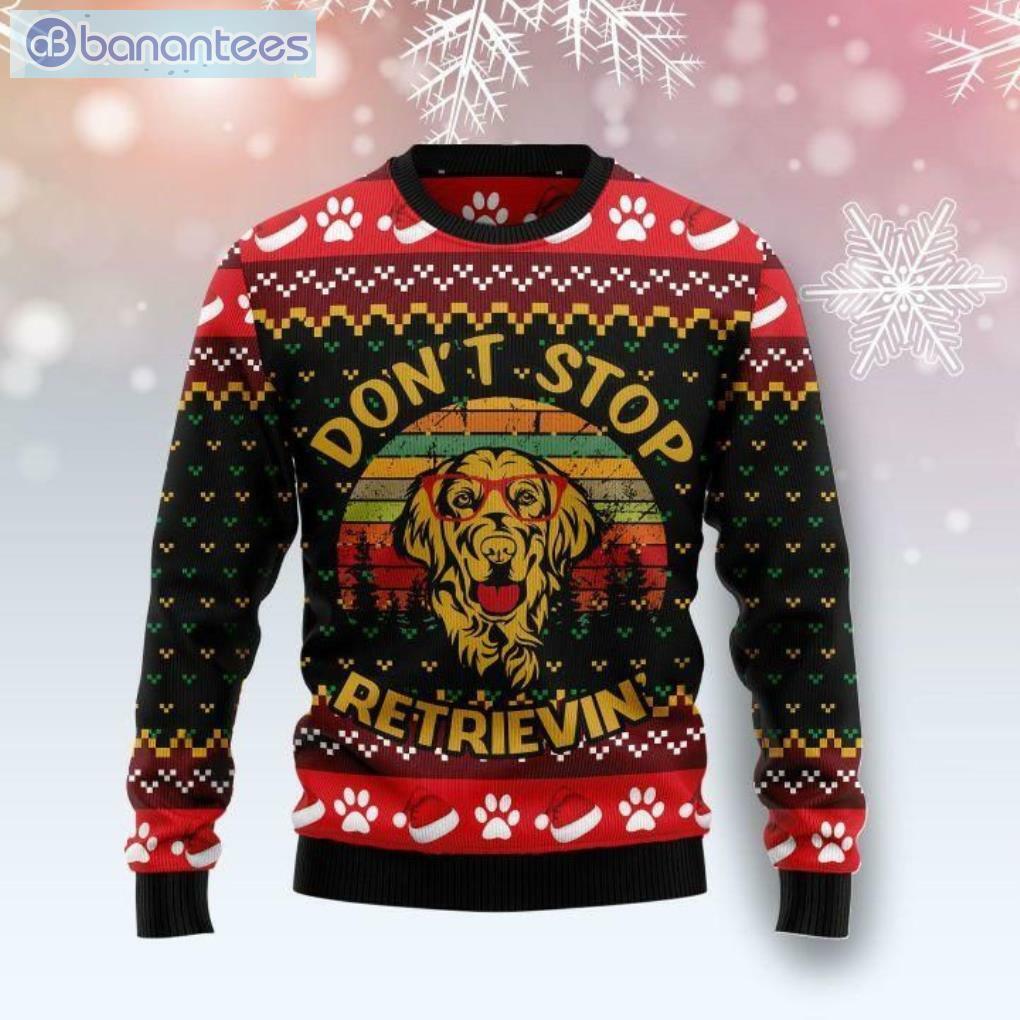 Golden Retriever Dog Don't Stop Retrievin Christmas Ugly Sweater Product Photo