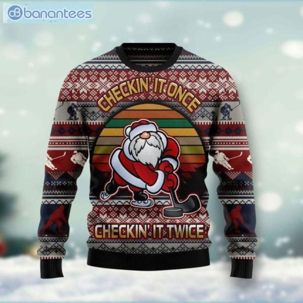 Hockey Checking It Once Checking It Twice Christmas Ugly Sweater Product Photo 1