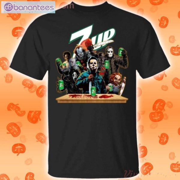Horror Characters Drinking 7up Funny T-Shirt Product Photo 1