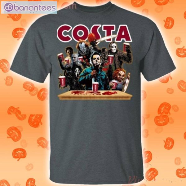 Horror Characters Drinking Costa Funny T-Shirt Product Photo 2