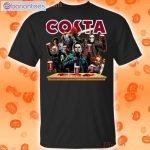 Horror Characters Drinking Costa Funny T-Shirt Product Photo 1