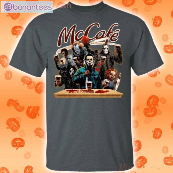 Horror Characters Drinking Mc Cafe Funny T-Shirt Product Photo 2