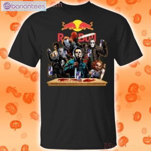 Horror Characters Drinking Red Bull Funny T-Shirt Product Photo 1