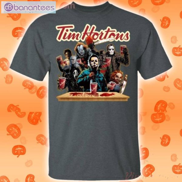 Horror Characters Drinking Tim Hortons Funny T-Shirt Product Photo 2