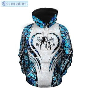 Horse Lover Blue And White Unique 3D Printed Leggings Hoodie Set Product Photo 2