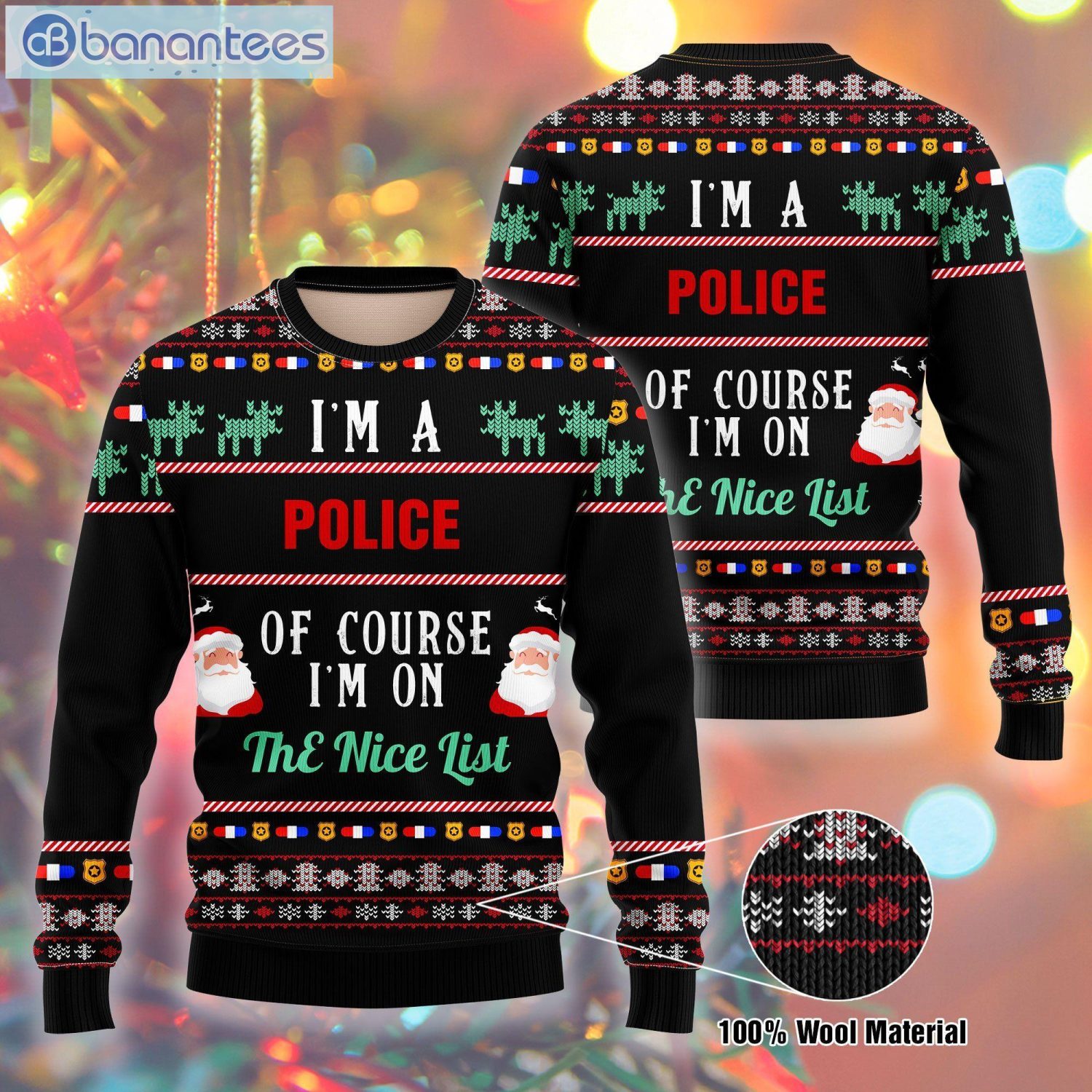 I Am A Police I'm On The Nice List Christmas Ugly Sweater Product Photo
