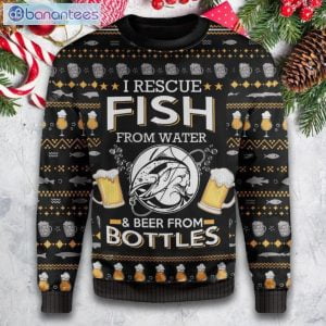 I Rescue Fish From Water & Beer From Bottles Christmas Ugly Sweater Product Photo 1