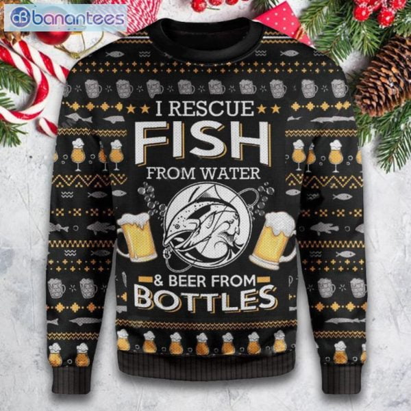 I Rescue Fish From Water & Beer From Bottles Christmas Ugly Sweater Product Photo 1