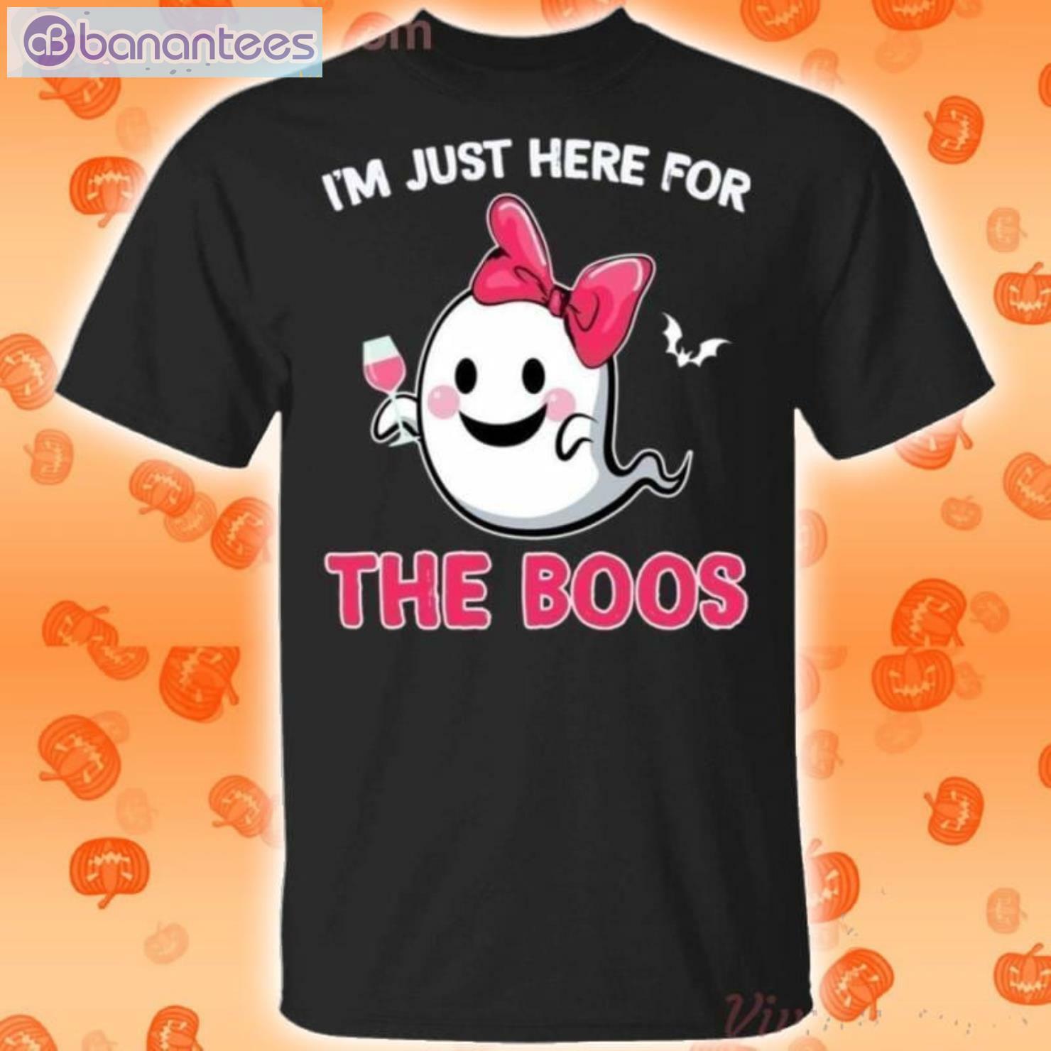I'm Just Here For The Boos Ghost In Pink Ribbon Halloween T-Shirt