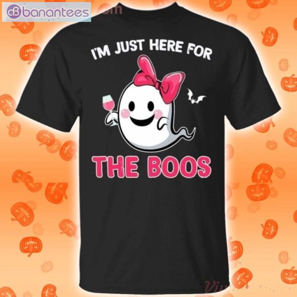 I'm Just Here For The Boos Ghost In Pink Ribbon Halloween T-Shirt Product Photo 1