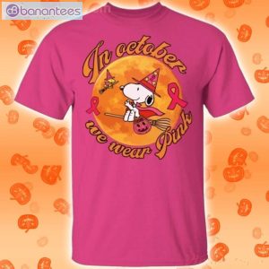 In October We Wear Pink Snoopy Breast Cancer Awareness Halloween T-Shirt Product Photo 3
