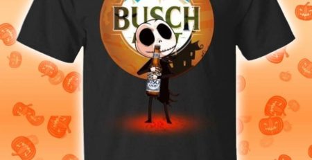 Jack Skellington Hold Busch Light Halloween T-Shirt
