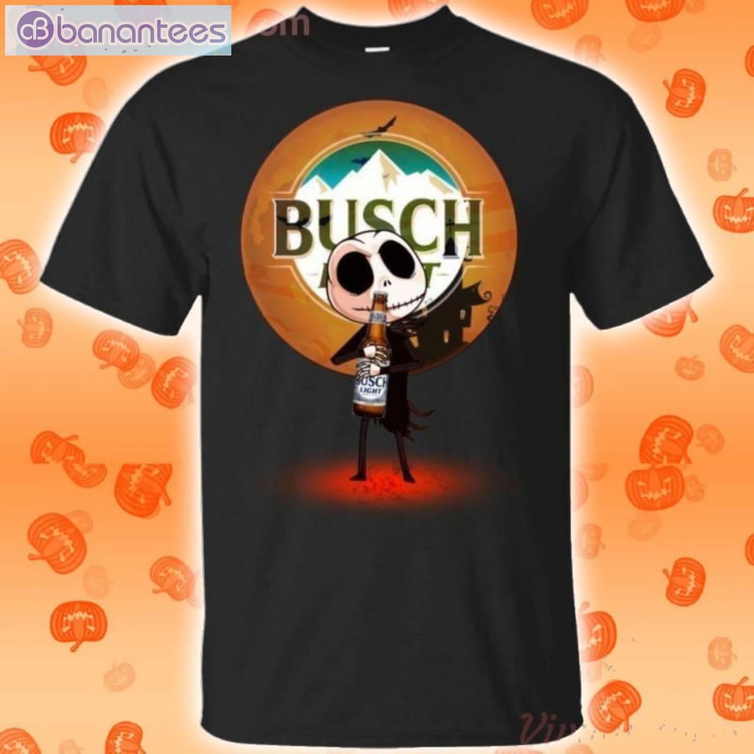 Jack Skellington Hold Busch Light Halloween T-Shirt Product Photo 1