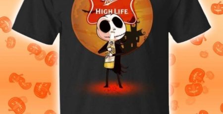 Jack Skellington Hold Miller High Life Beer Halloween T-Shirt
