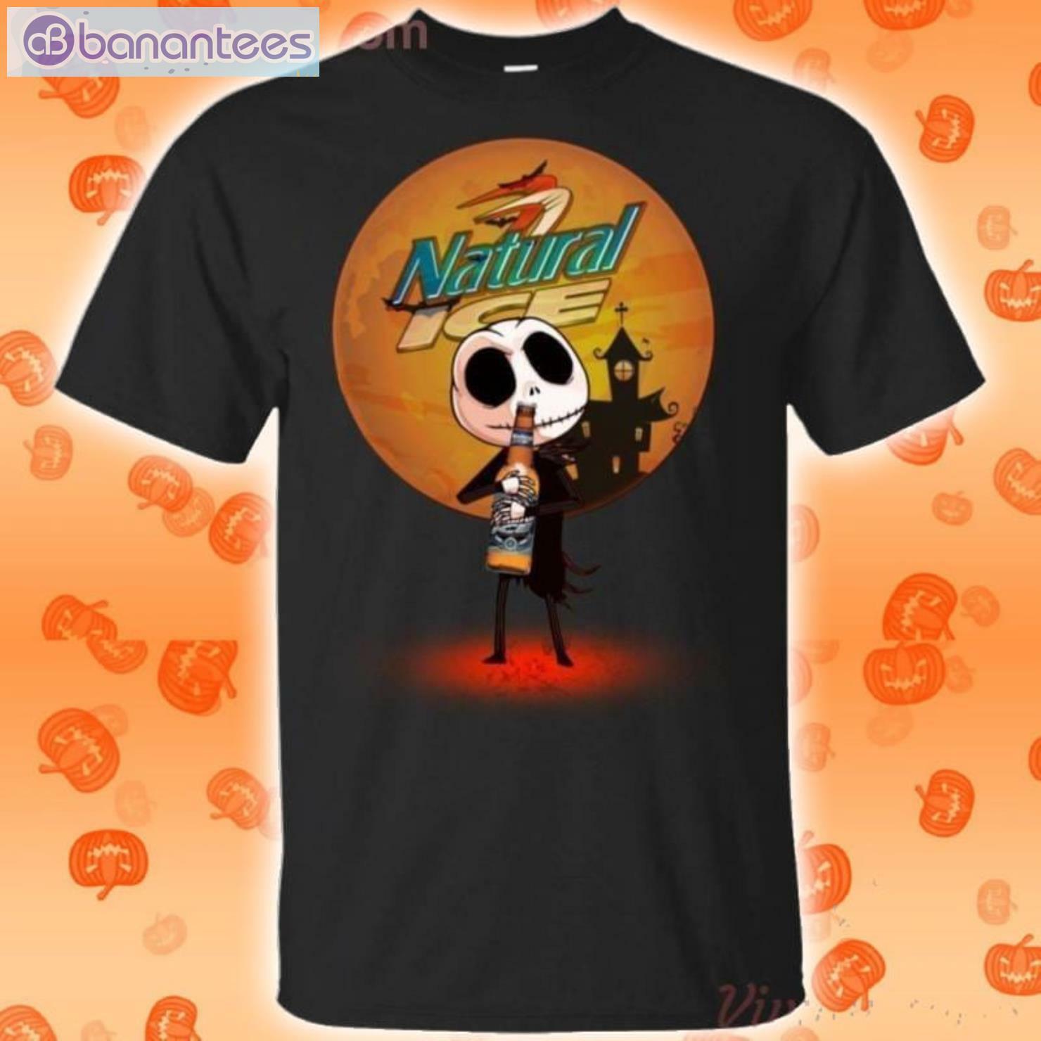 Jack Skellington Hold Natural Ice Beer Halloween T-Shirt Product Photo 1 Product photo 1