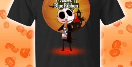 Jack Skellington Hold Pabst Blue Ribbon Beer Halloween T-Shirt