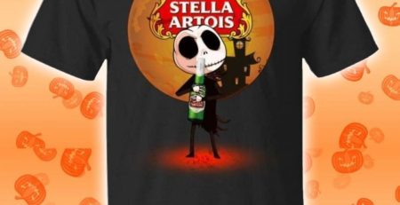 Jack Skellington Hold Stella Artois Beer Halloween T-Shirt