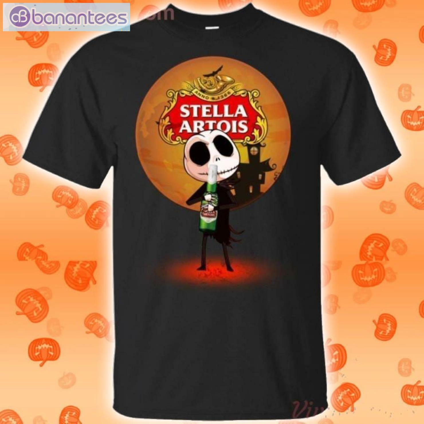Jack Skellington Hold Stella Artois Beer Halloween T-Shirt Product Photo 1