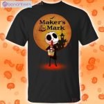 Jack Skellington Holding Maker's Mark Bourbon Whisky Halloween T-Shirt Product Photo 1