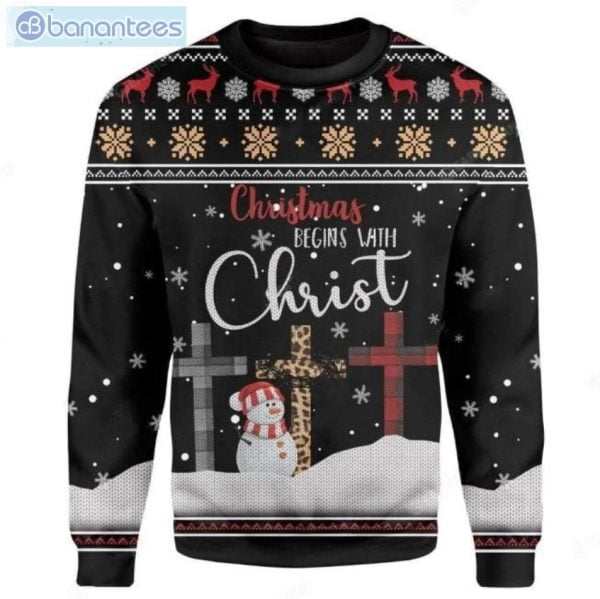 Jesus Christmas Christmas Begins With Christ Ugly Sweater Product Photo 1