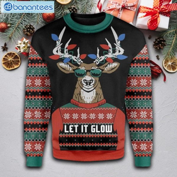 Let It Glow Christmas Deer Ugly Sweater Product Photo 1