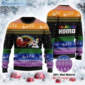 LGBT Santa Claus And Unicorn Christmas Ugly Sweater Product Photo 1