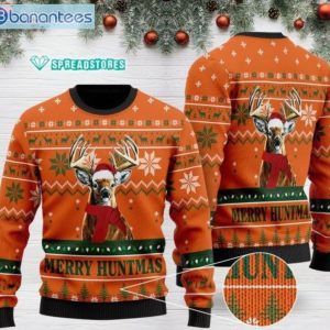 Merry Huntmas Deer Hunting Full Printing Christmas Ugly Sweater Product Photo 1