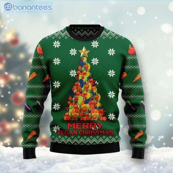 Merry Vegan Christmas Tree Ugly Sweater Product Photo 1