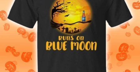 My Broomstick Runs On Blue Moon Funny Beer Halloween T-Shirt