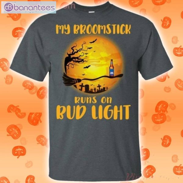 My Broomstick Runs On Bud Light Funny Beer Halloween T-Shirt Product Photo 2