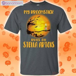 My Broomstick Runs On Stella Artois Funny Beer Halloween T-Shirt Product Photo 2