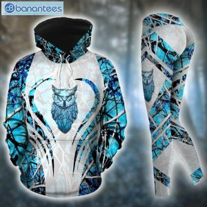 Owl Blue And White Camouflage Unique 3D Printed Leggings Hoodie Set Product Photo 2