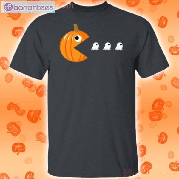 Pacman Pumpkin Eating Ghost Funny Halloween Funny T-Shirt Product Photo 2