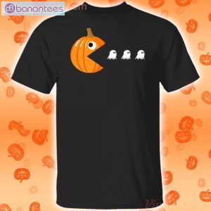 Pacman Pumpkin Eating Ghost Funny Halloween Funny T-Shirt Product Photo 1