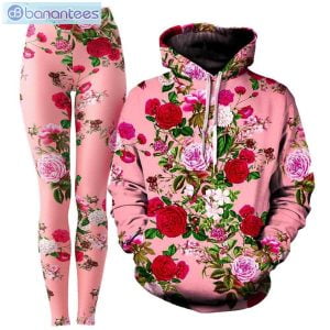 Pastel Roses Flowers Pink Hoodie And Leggings Combo Product Photo 1
