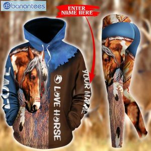 Personalized Horse Farm Blue And Brown Unique 3D Printed Leggings Hoodie Set Product Photo 1