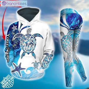 Personalized Sea Turtle Blue And White Best Design 3D Printed Leggings Hoodie Set Product Photo 2
