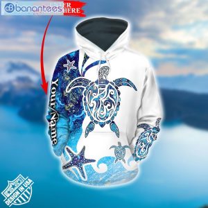 Personalized Sea Turtle Blue And White Best Design 3D Printed Leggings Hoodie Set Product Photo 1