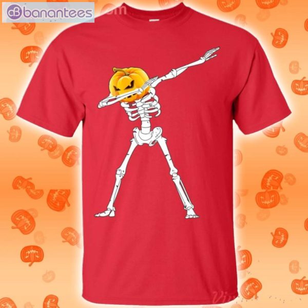 Pumpkin Head Dabbing Skeleton Halloween Funny T-Shirt Product Photo 2