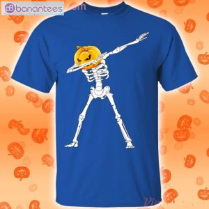 Pumpkin Head Dabbing Skeleton Halloween Funny T-Shirt Product Photo 3