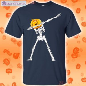 Pumpkin Head Dabbing Skeleton Halloween Funny T-Shirt Product Photo 4