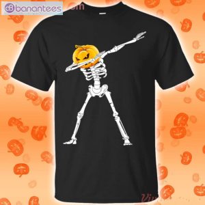 Pumpkin Head Dabbing Skeleton Halloween Funny T-Shirt Product Photo 1