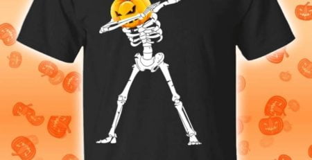 Pumpkin Head Dabbing Skeleton Halloween Funny T-Shirt