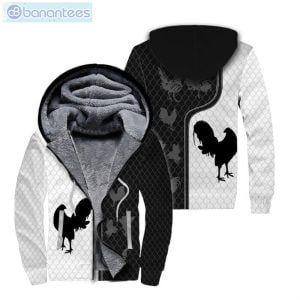 Rooster Lover Black And White All Over Print Fleece Zip Hoodieproduct photo 1