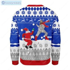 Santa And Jesus Play Snowball All Over Printed Ugly Christmas Sweater Product Photo 2