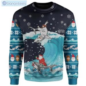 Santa And Jesus Surfing With Shark Christmas Ugly Sweater Product Photo 2