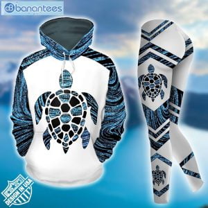 Sea Turtle Blue And White Good Quality Design 3D Printed Leggings Hoodie Set Product Photo 2